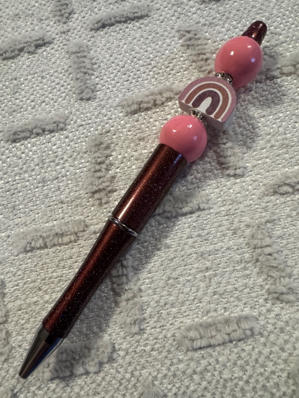 Sparkle Brown Ballpoint Pen with Pink Bead Rainbow Charm